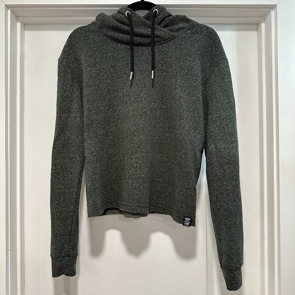 Superdry Orange Label Luxe Women's Green Heather Cropped Hoodie Size Medium